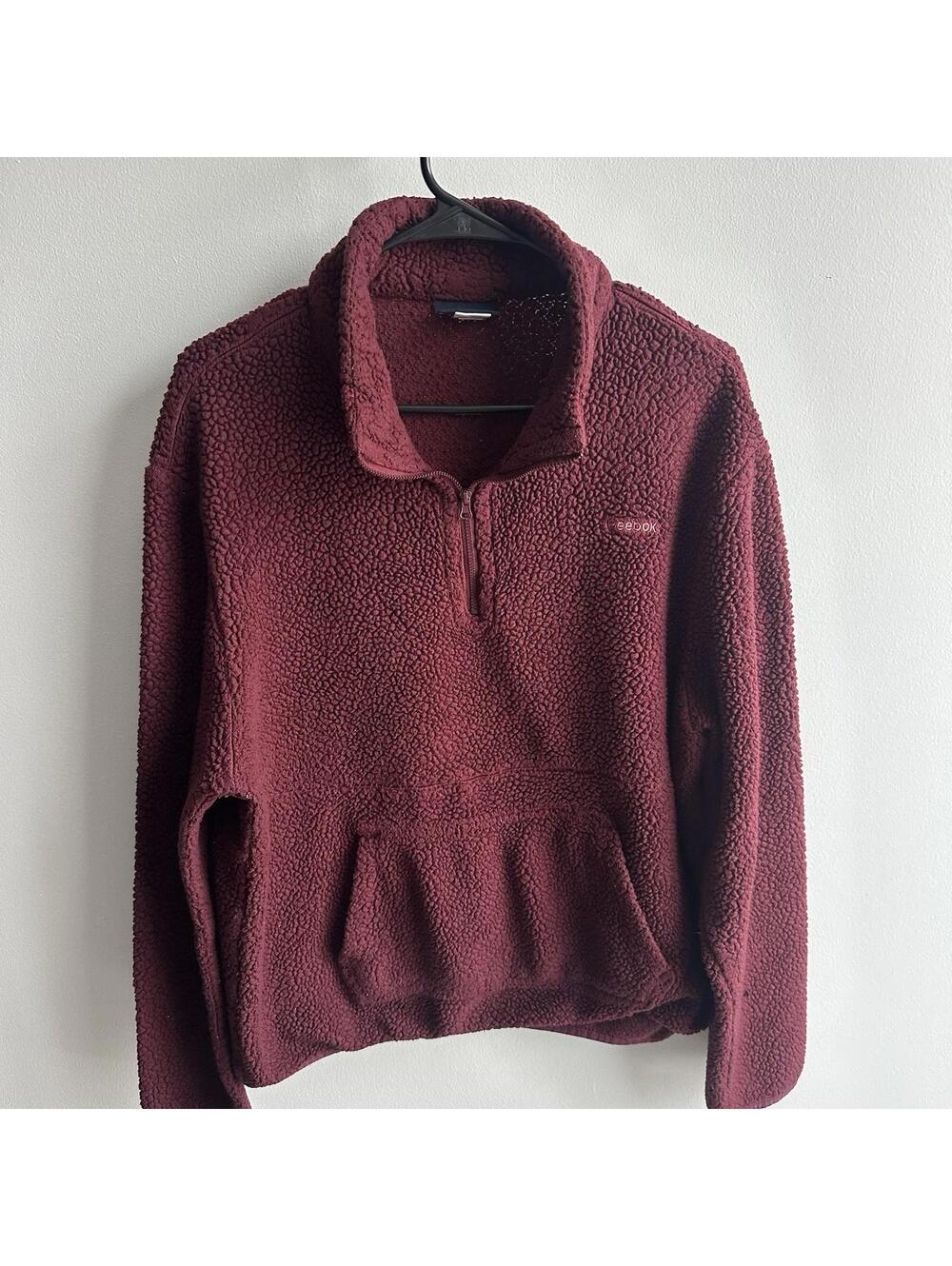 Reebok Sherpa Pullover Size XL Women Quarter Zip Sweater Burgundy Long Sleeve